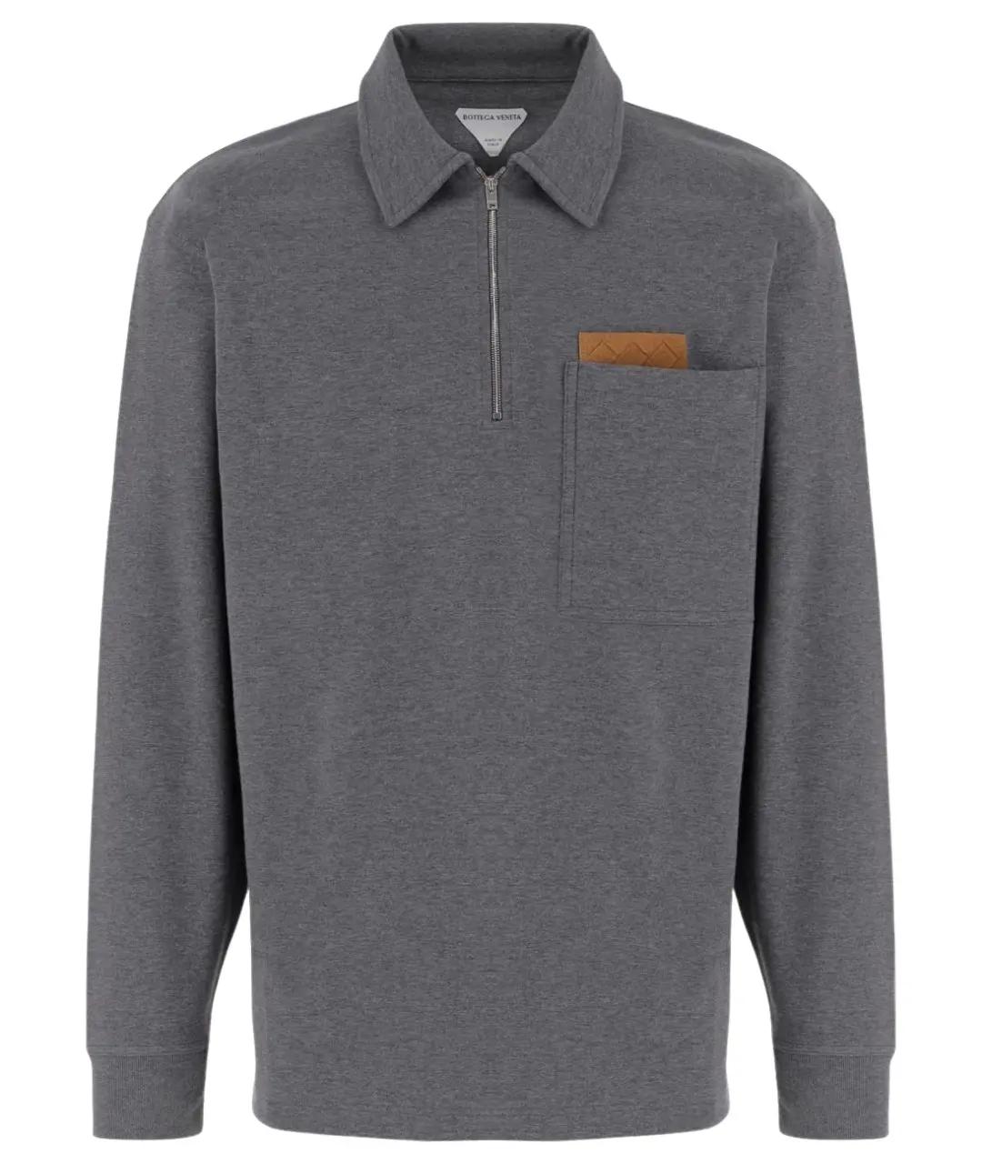 BOTTEGA VENETA Серое хлопковое поло с длинным рукавом, фото 1