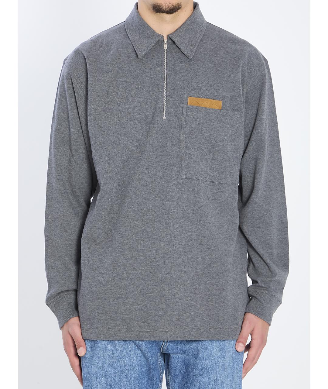 BOTTEGA VENETA Серое хлопковое поло с длинным рукавом, фото 2