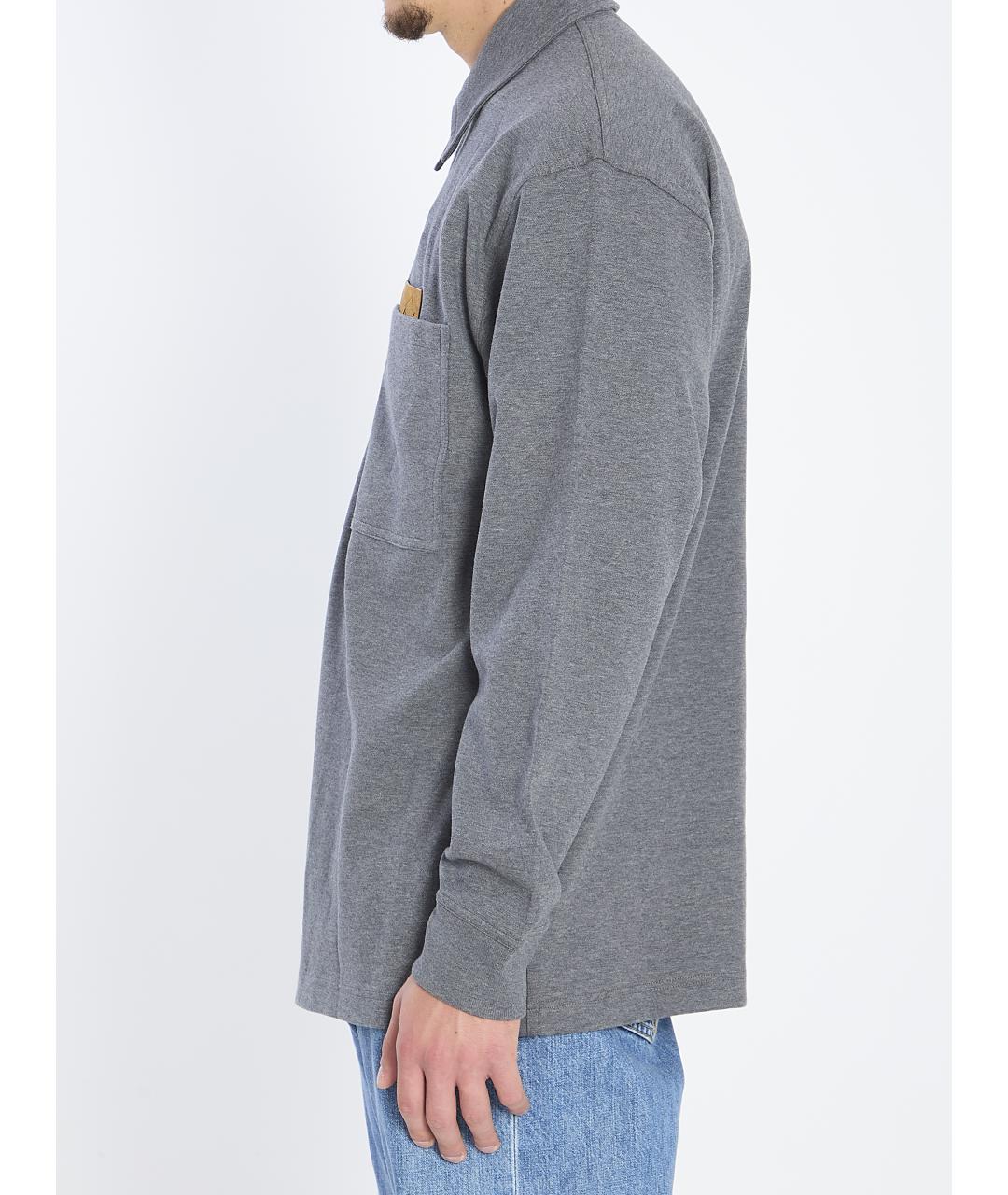 BOTTEGA VENETA Серое хлопковое поло с длинным рукавом, фото 4