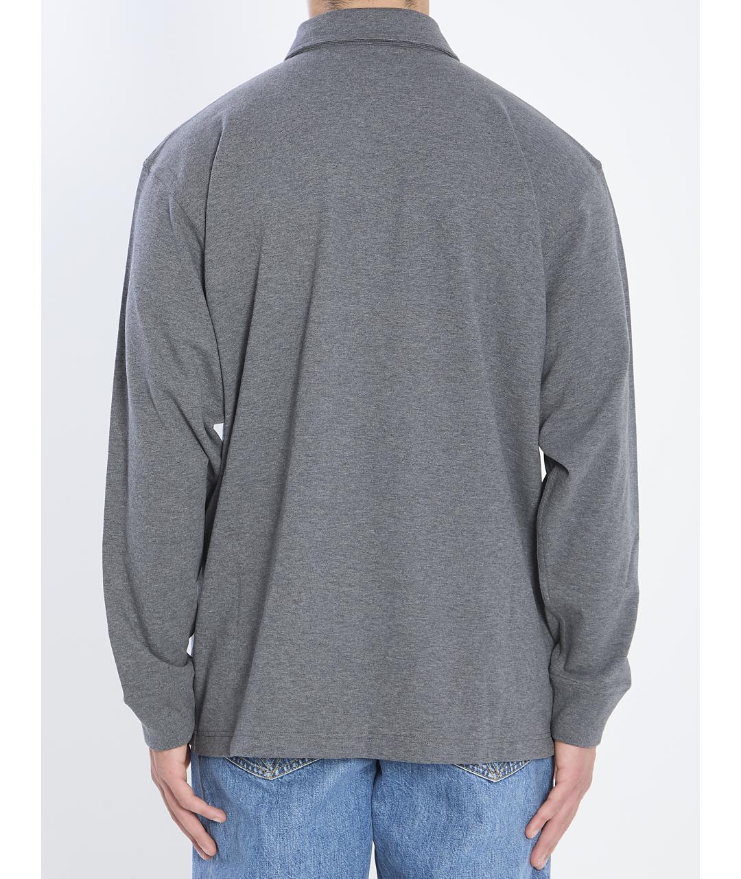 BOTTEGA VENETA Серое хлопковое поло с длинным рукавом, фото 5