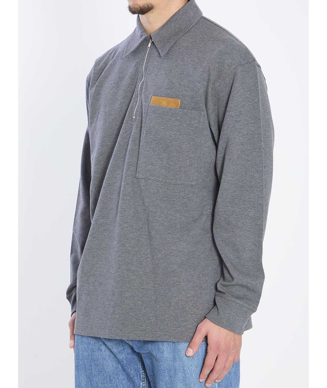 BOTTEGA VENETA Серое хлопковое поло с длинным рукавом, фото 3