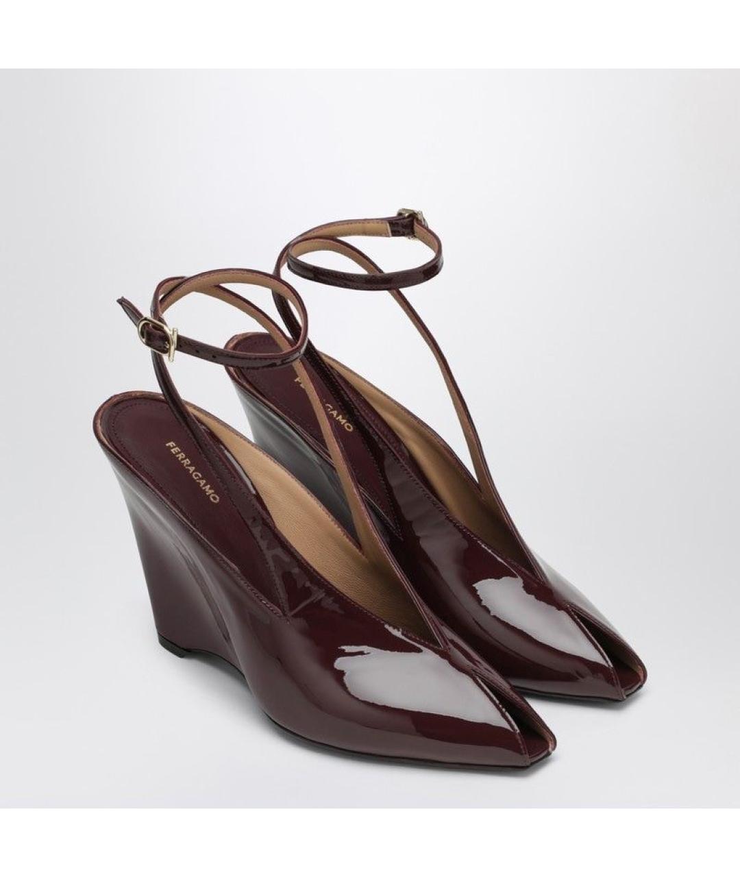 FERRAGAMO Бордовые туфли из лакированной кожи, фото 4