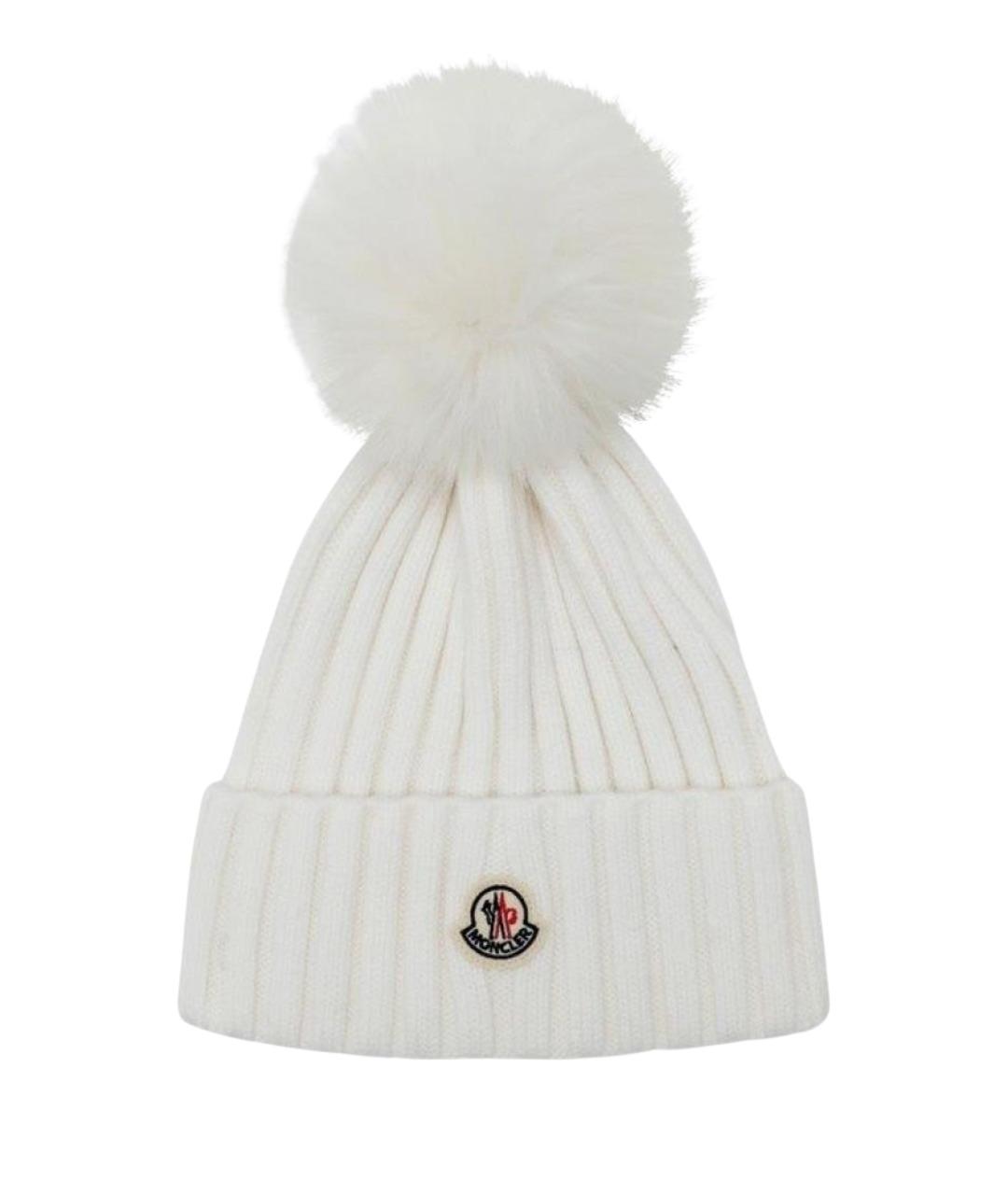 MONCLER Белая шерстяная шапка, фото 1