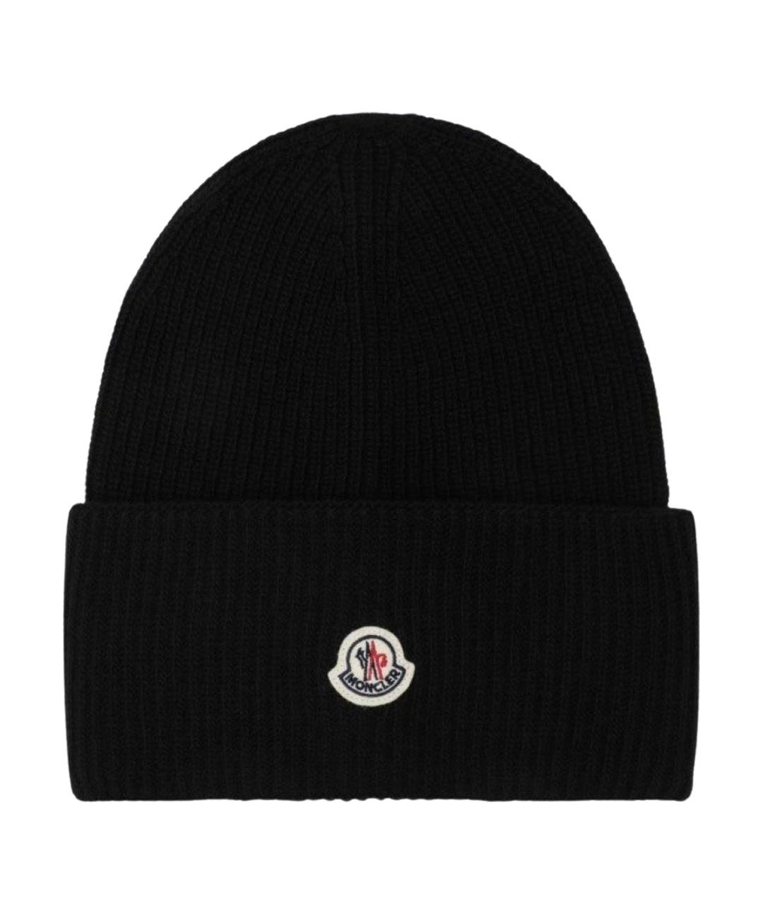 MONCLER Черная шерстяная шапка, фото 1