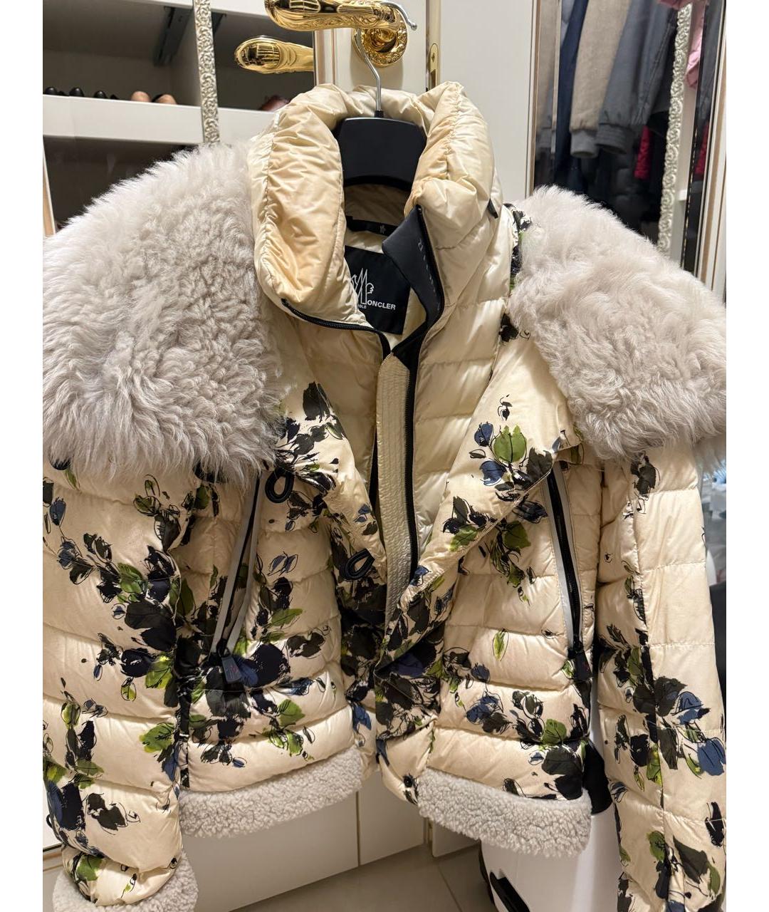 MONCLER Бежевый меховой пуховик, фото 7