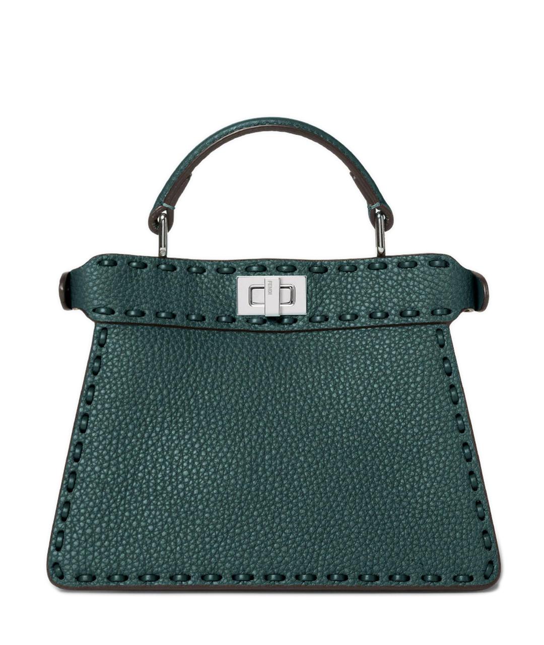 FENDI Зеленая кожаная сумка с короткими ручками, фото 4