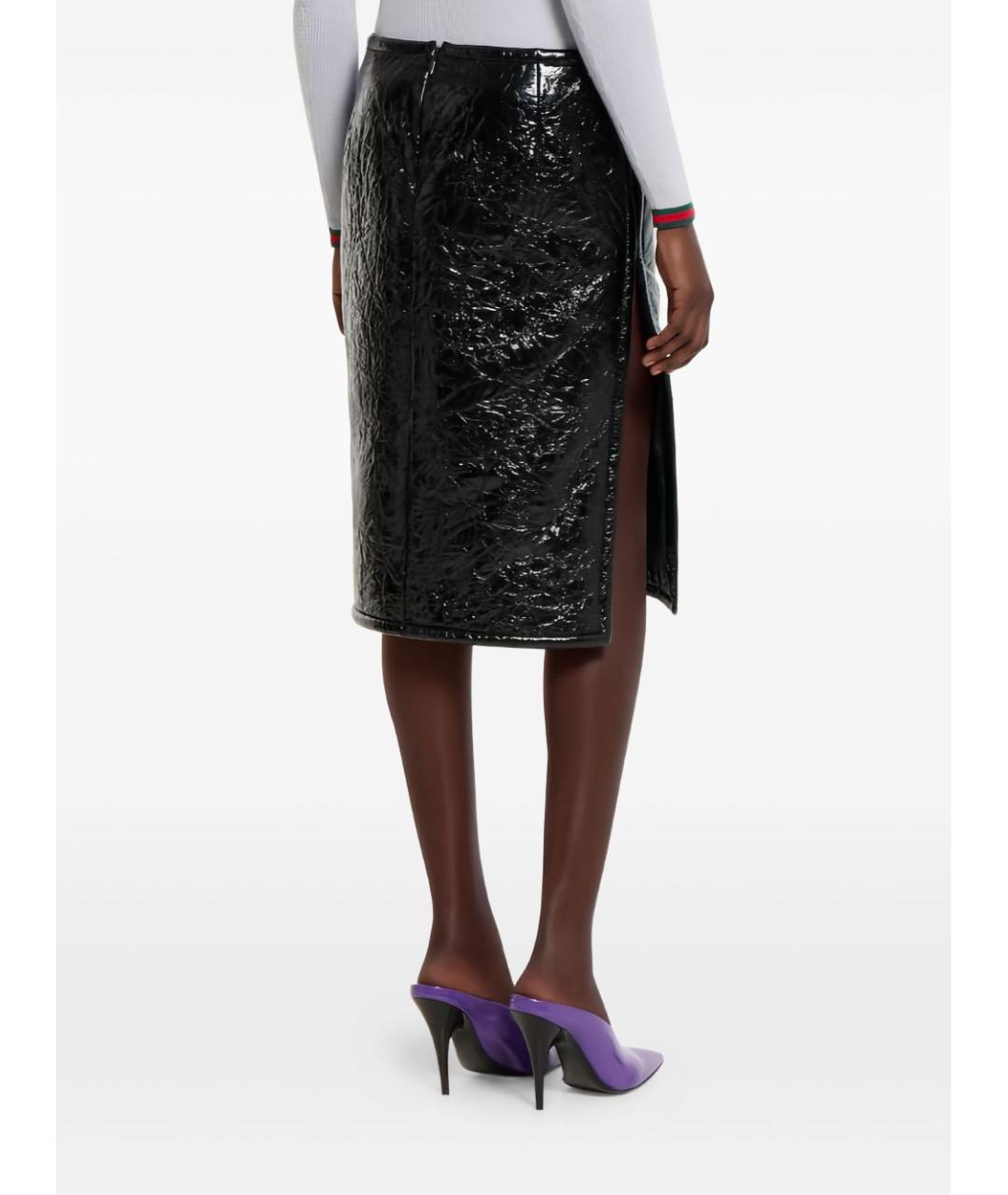 GUCCI Черная кожаная юбка миди, фото 2