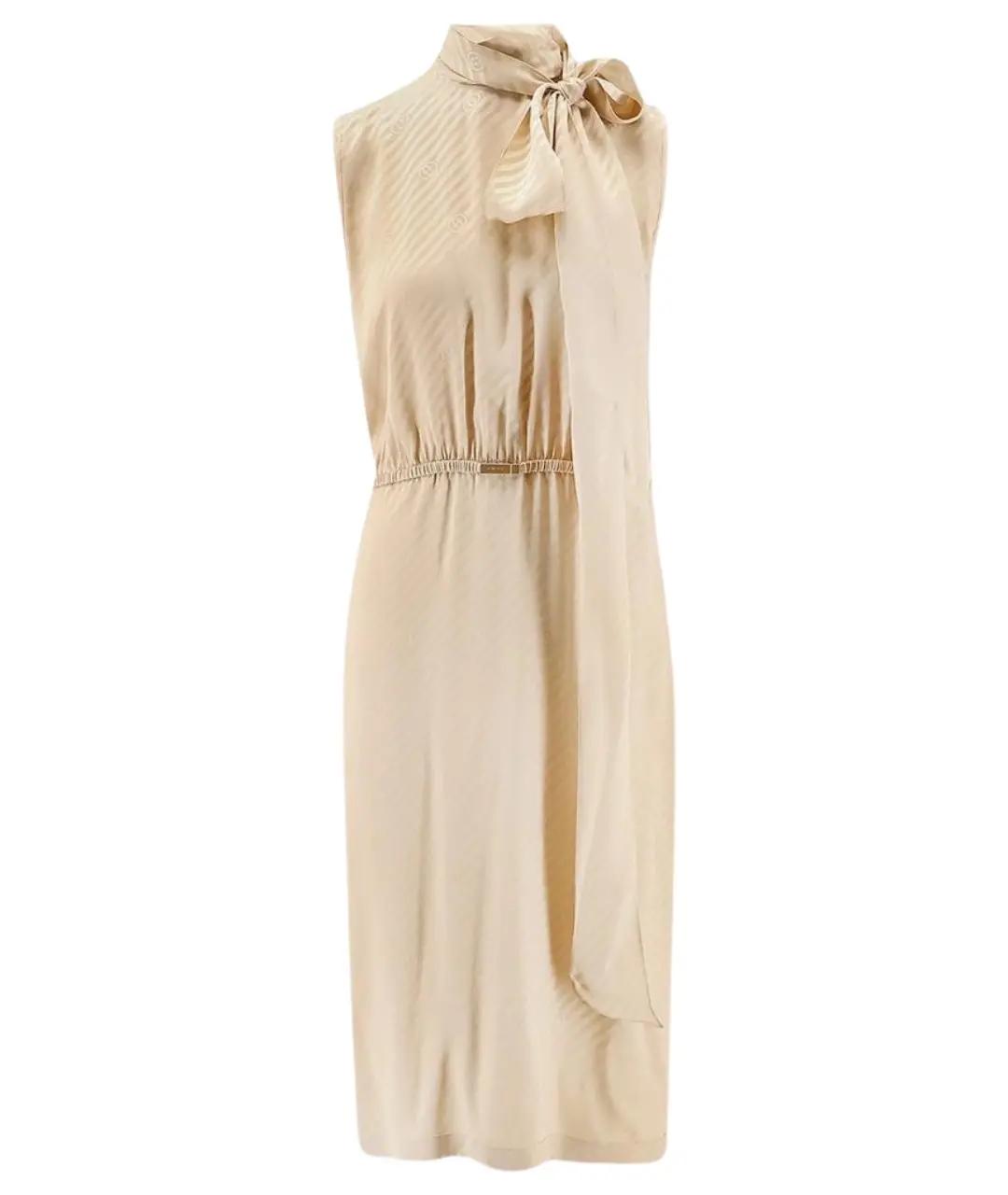 GUCCI Бежевое шелковое повседневное платье, фото 1