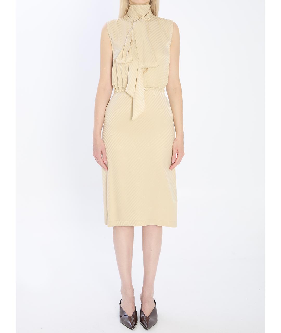 GUCCI Бежевое шелковое повседневное платье, фото 2