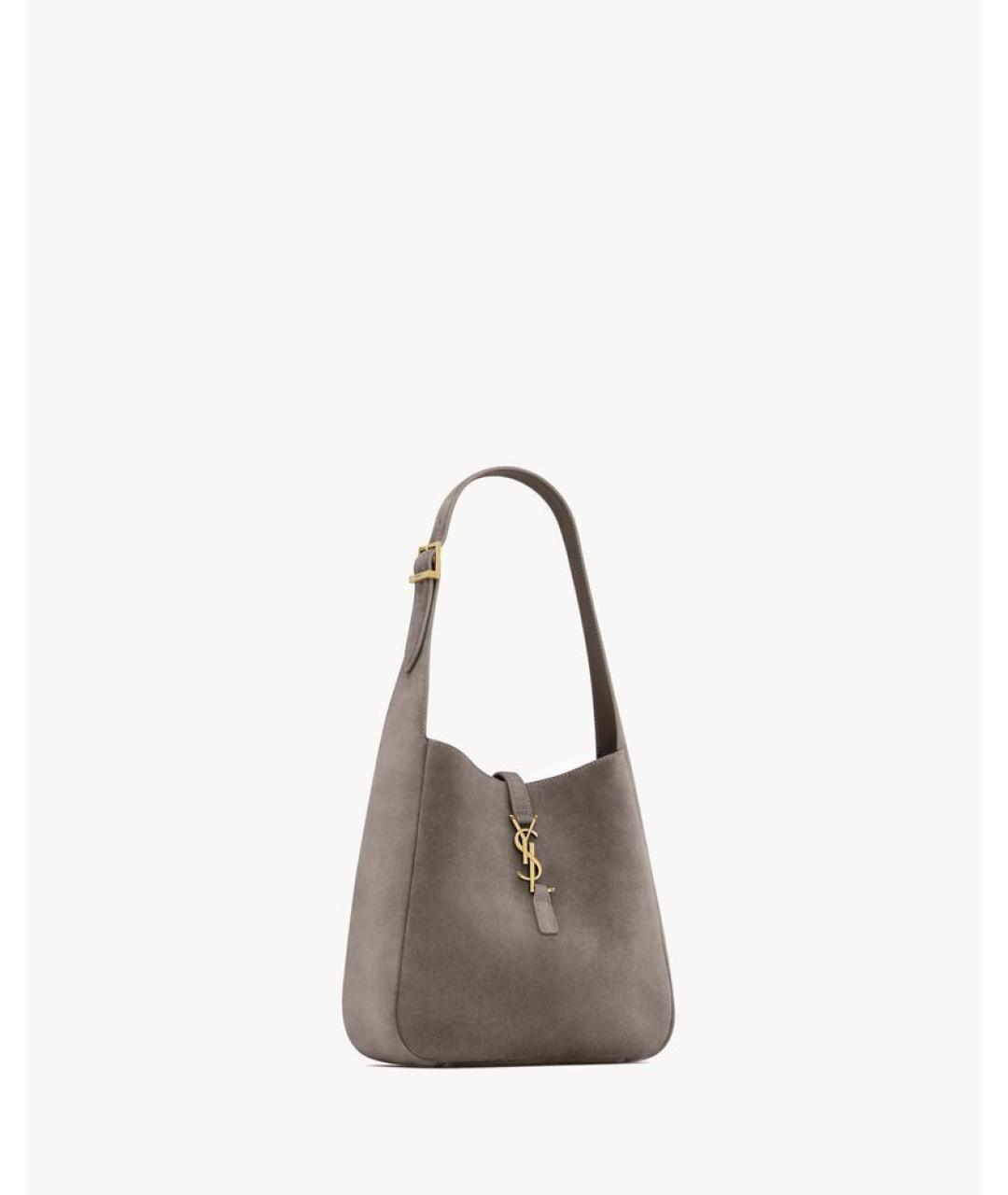 SAINT LAURENT Серая кожаная сумка с короткими ручками, фото 5