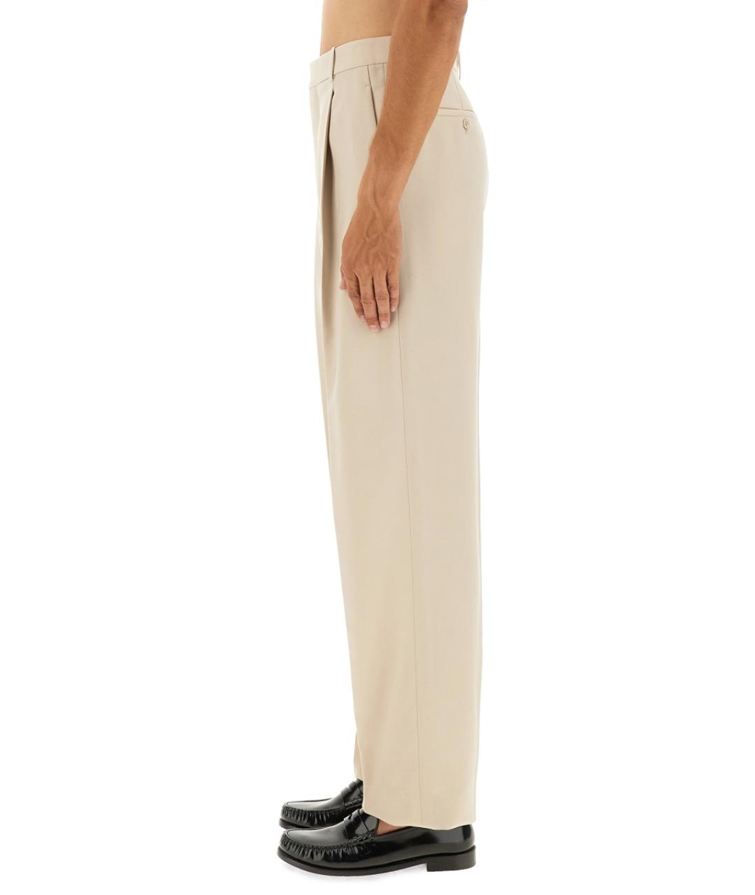 SAINT LAURENT Бежевые шерстяные повседневные брюки, фото 3