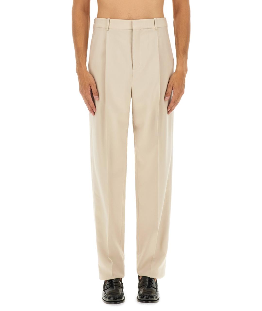 SAINT LAURENT Бежевые шерстяные повседневные брюки, фото 5