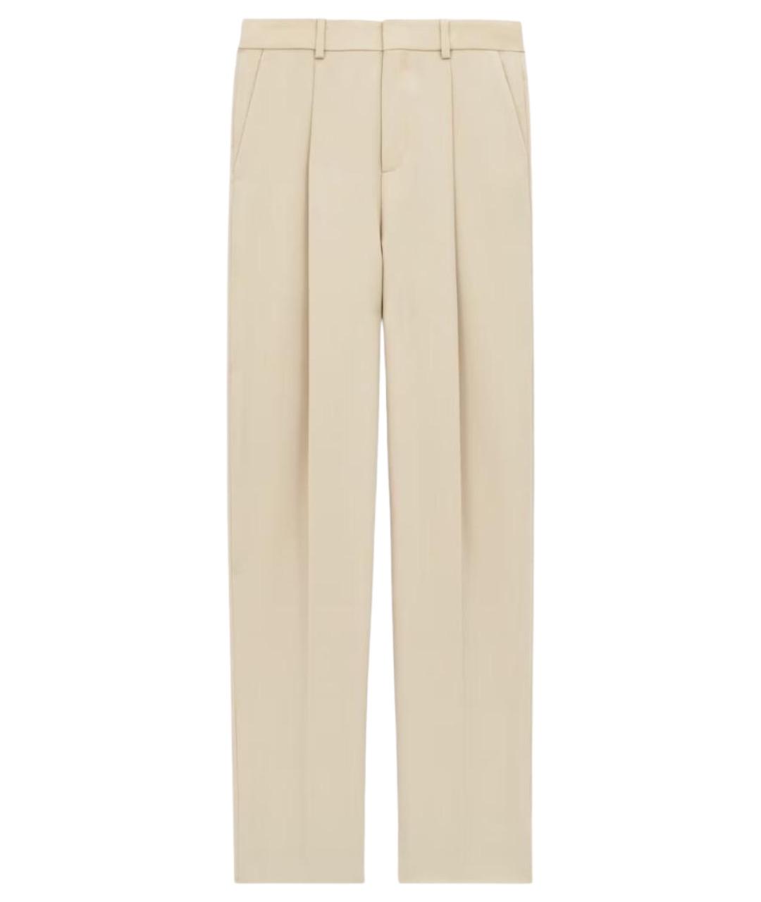 SAINT LAURENT Бежевые шерстяные повседневные брюки, фото 1