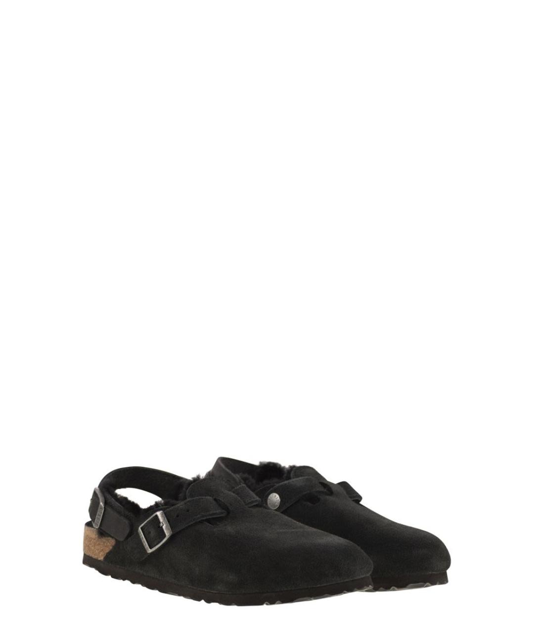 BIRKENSTOCK Черные кожаные шлепанцы, фото 4
