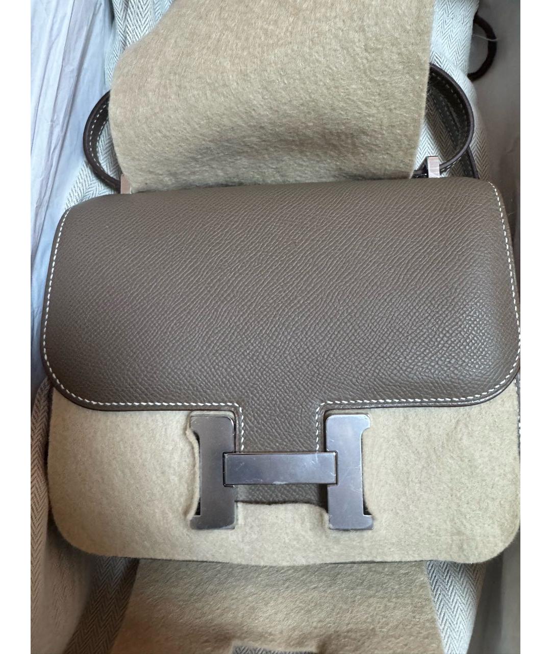 HERMES Серая кожаная сумка через плечо, фото 4