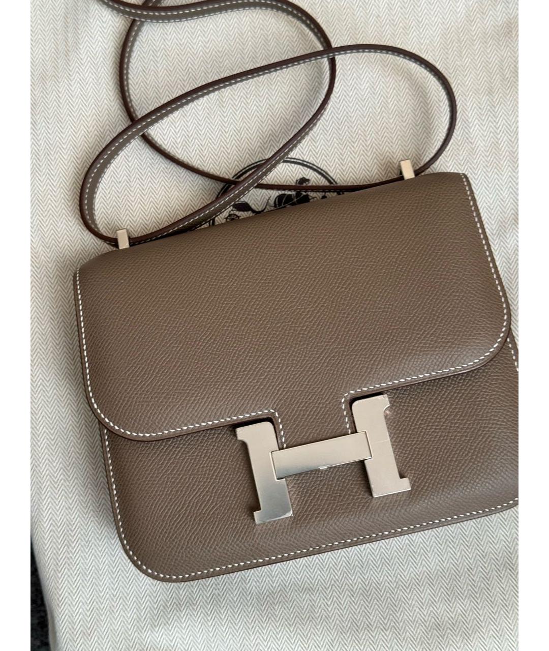 HERMES Серая кожаная сумка через плечо, фото 9