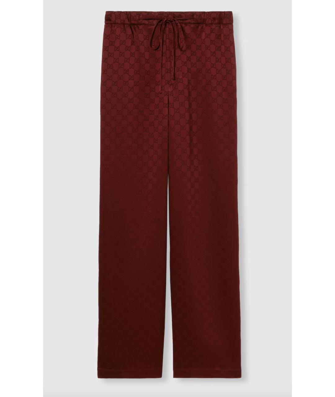 GUCCI Бордовые вискозные прямые брюки, фото 7