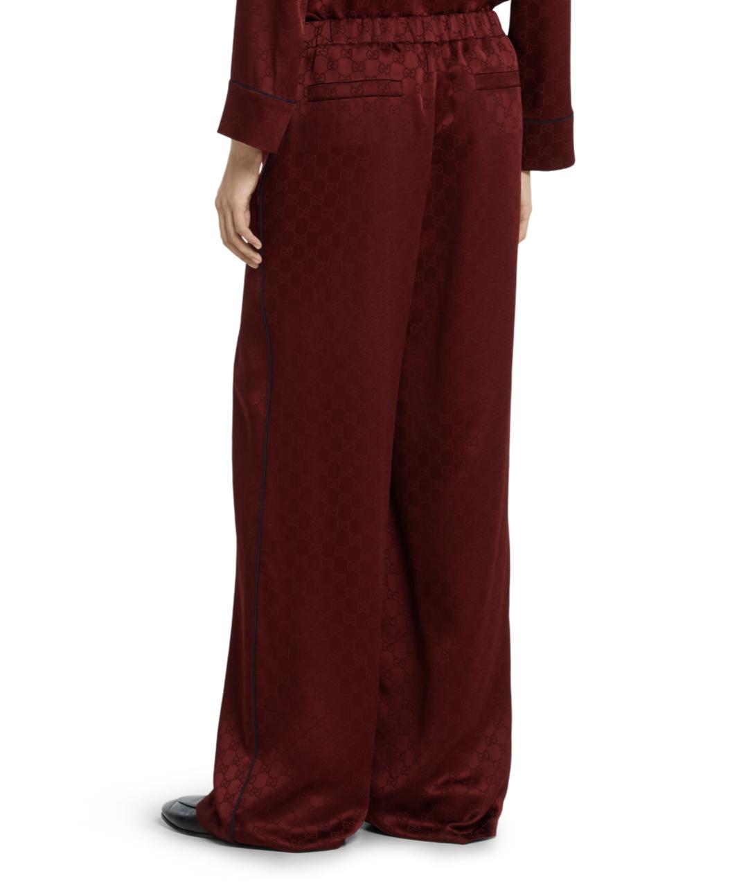 GUCCI Бордовые вискозные прямые брюки, фото 4