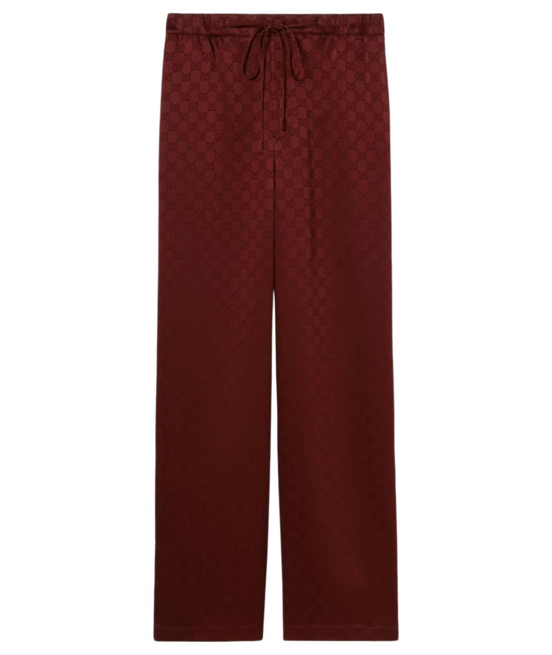 GUCCI Бордовые вискозные прямые брюки, фото 1