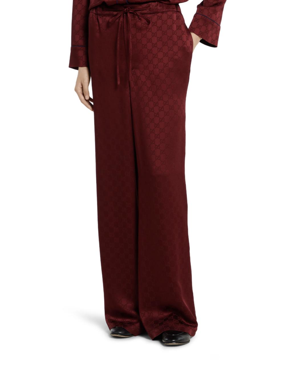 GUCCI Бордовые вискозные прямые брюки, фото 3