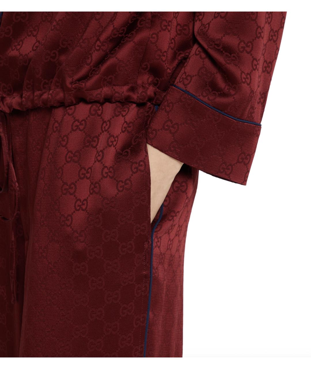 GUCCI Бордовые вискозные прямые брюки, фото 5