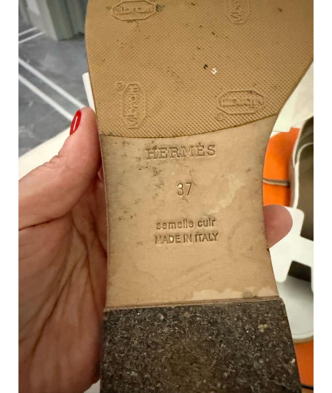 HERMES Белые кожаные босоножки, фото 9