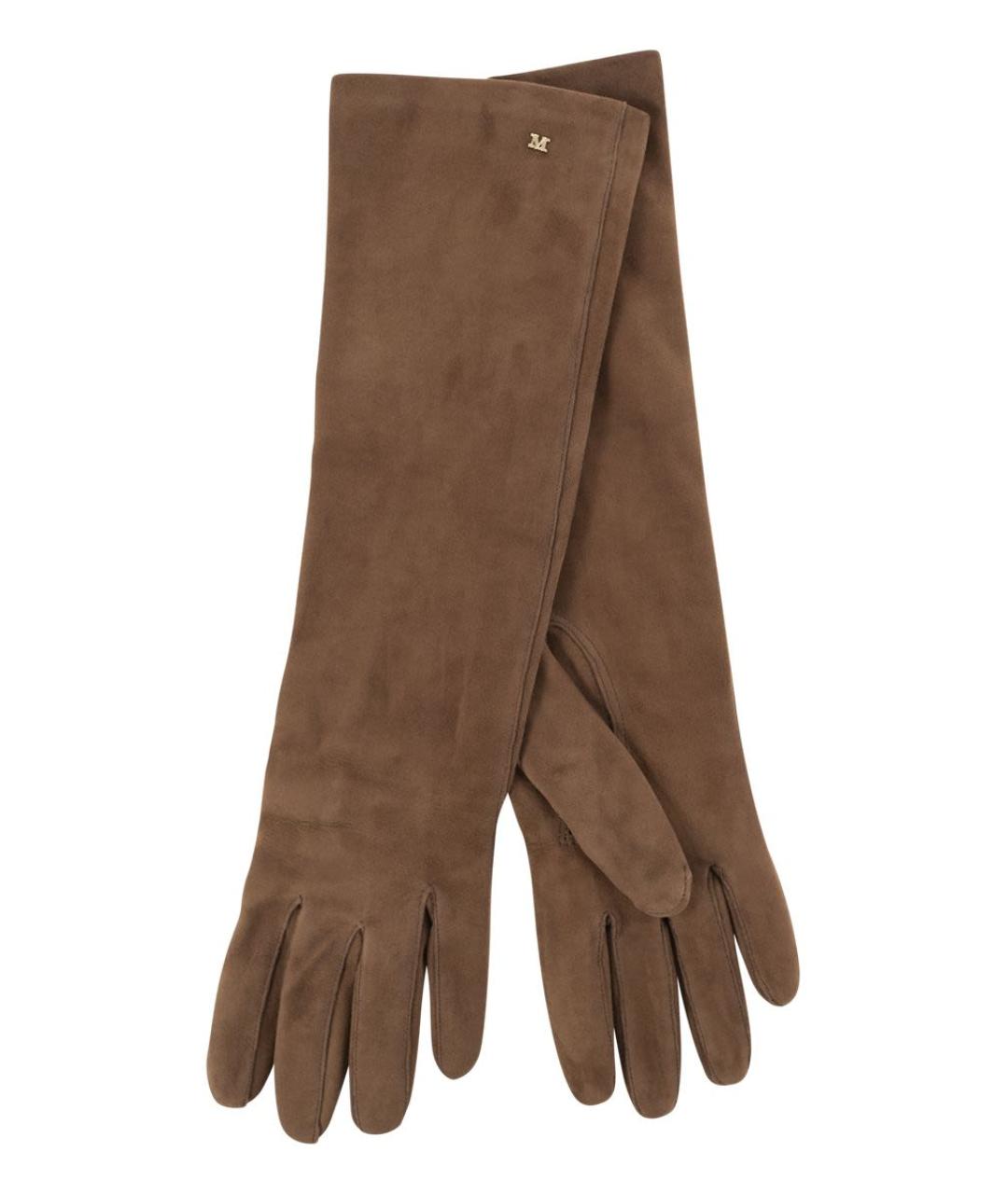 MAX MARA Коричневые кожаные перчатки, фото 1