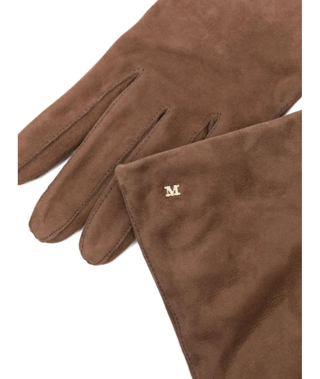 MAX MARA Коричневые кожаные перчатки, фото 3