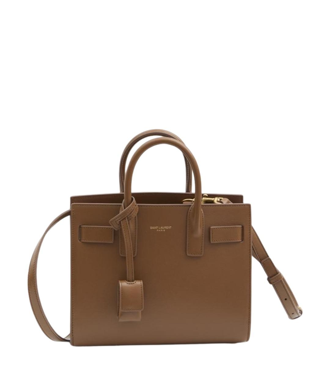 SAINT LAURENT Коричневая кожаная сумка с короткими ручками, фото 1