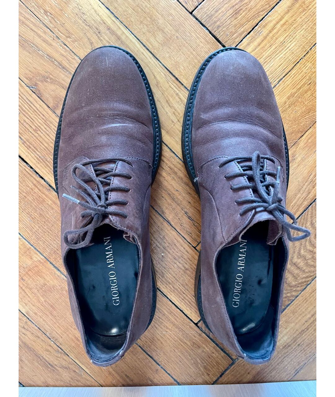 GIORGIO ARMANI Коричневые нубуковые туфли, фото 3