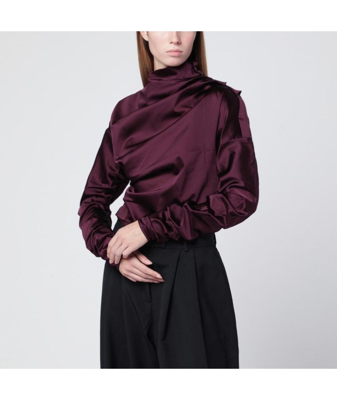 GANNI Бордовая ацетатная блузы, фото 3