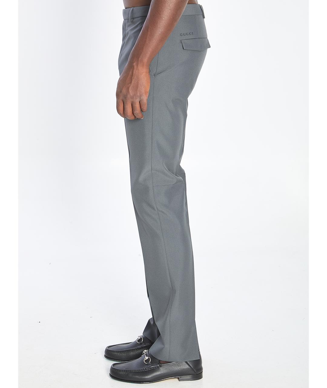 GUCCI Серые полиэстеровые повседневные брюки, фото 4