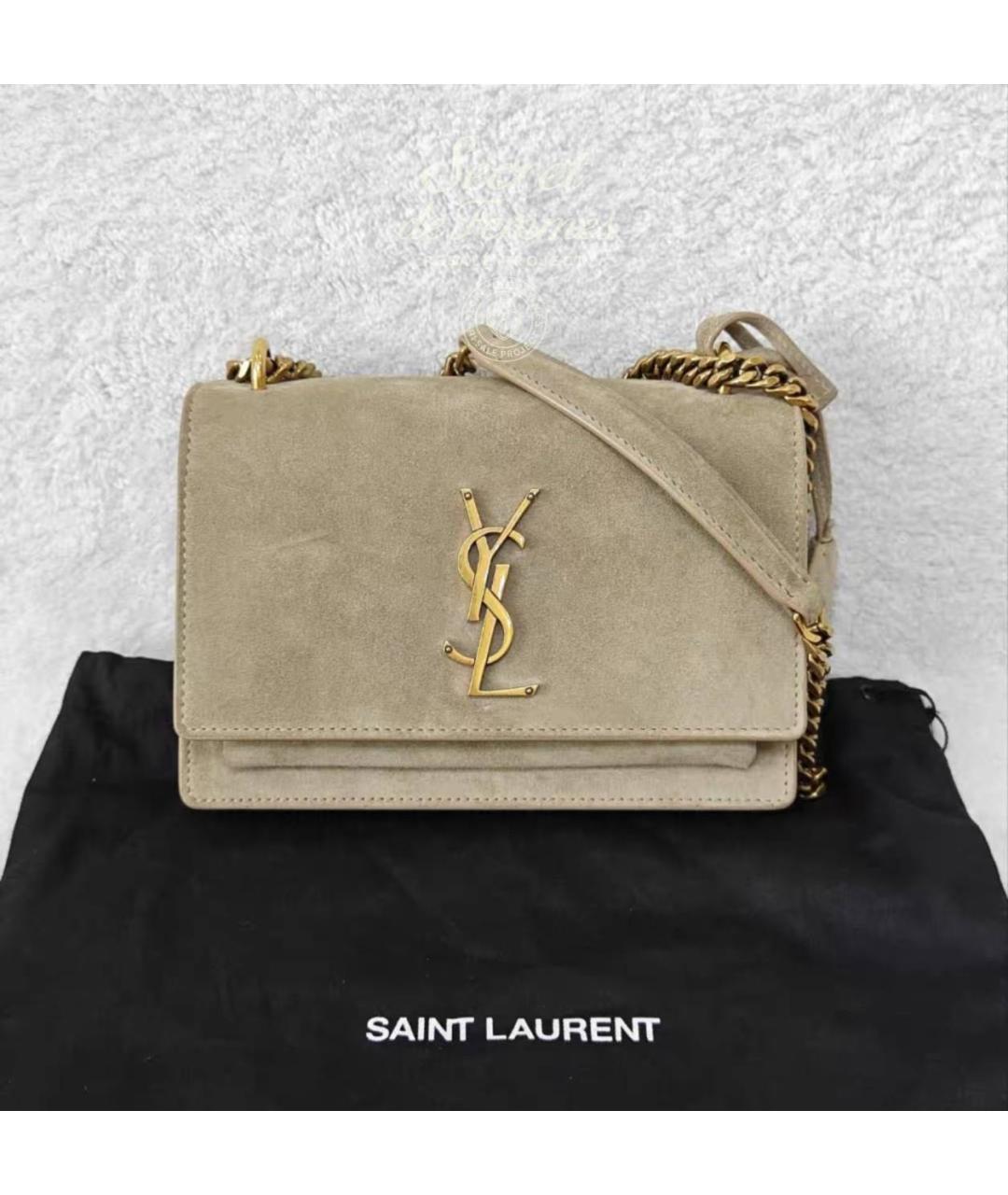 SAINT LAURENT Бежевая замшевая сумка через плечо, фото 2