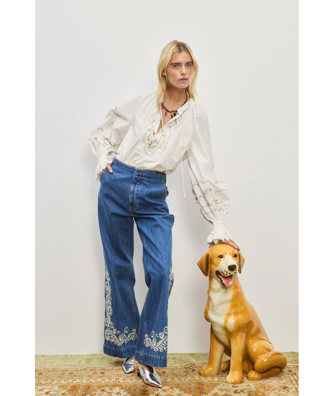 Alemais Синие хлопковые прямые брюки, фото 2