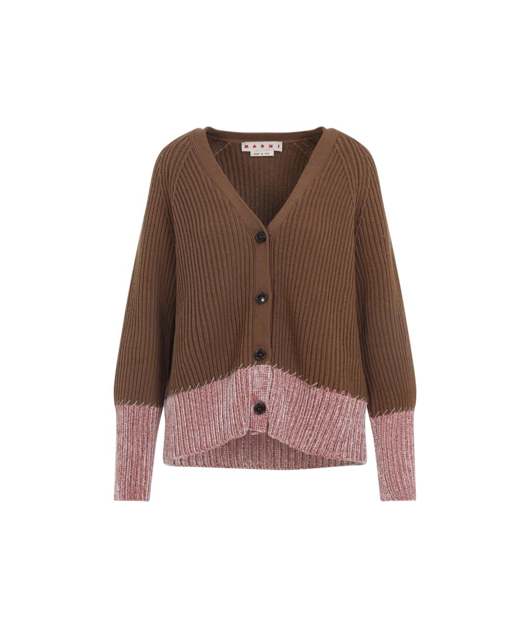 MARNI Коричневый шерстяной кардиган, фото 1