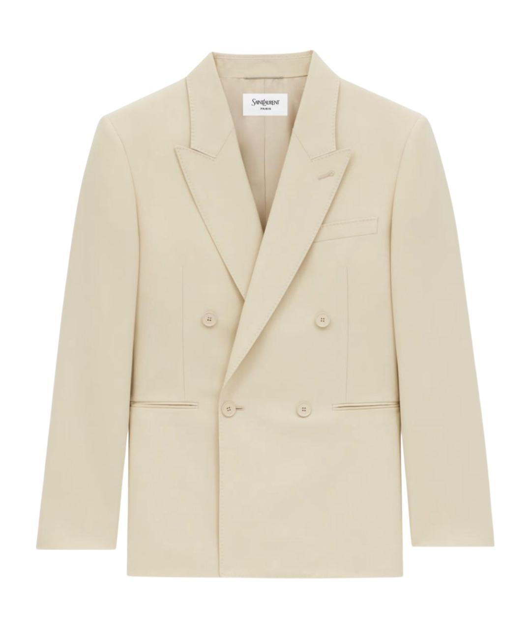 SAINT LAURENT Бежевый шерстяной пиджак, фото 1