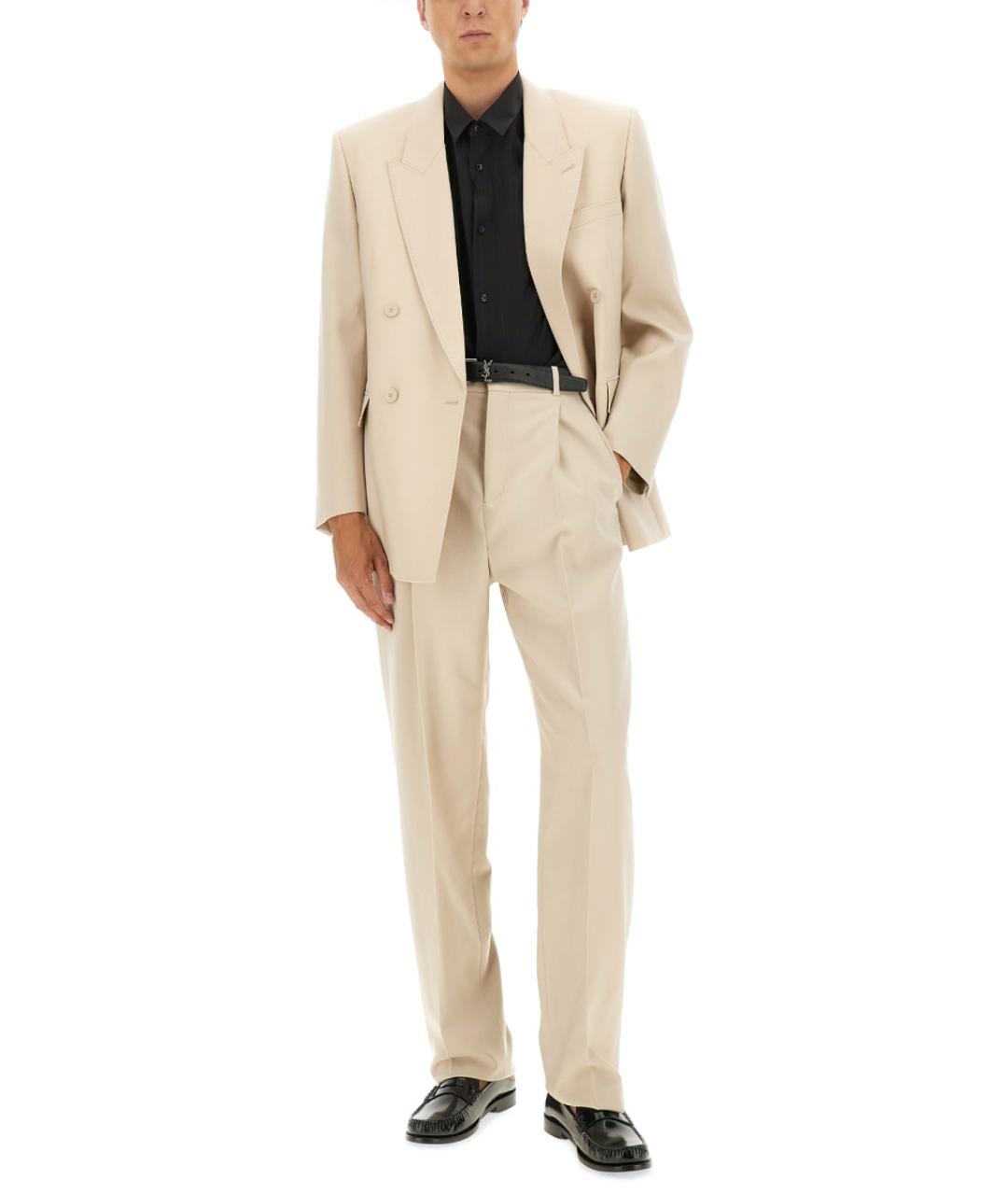 SAINT LAURENT Бежевый шерстяной пиджак, фото 3