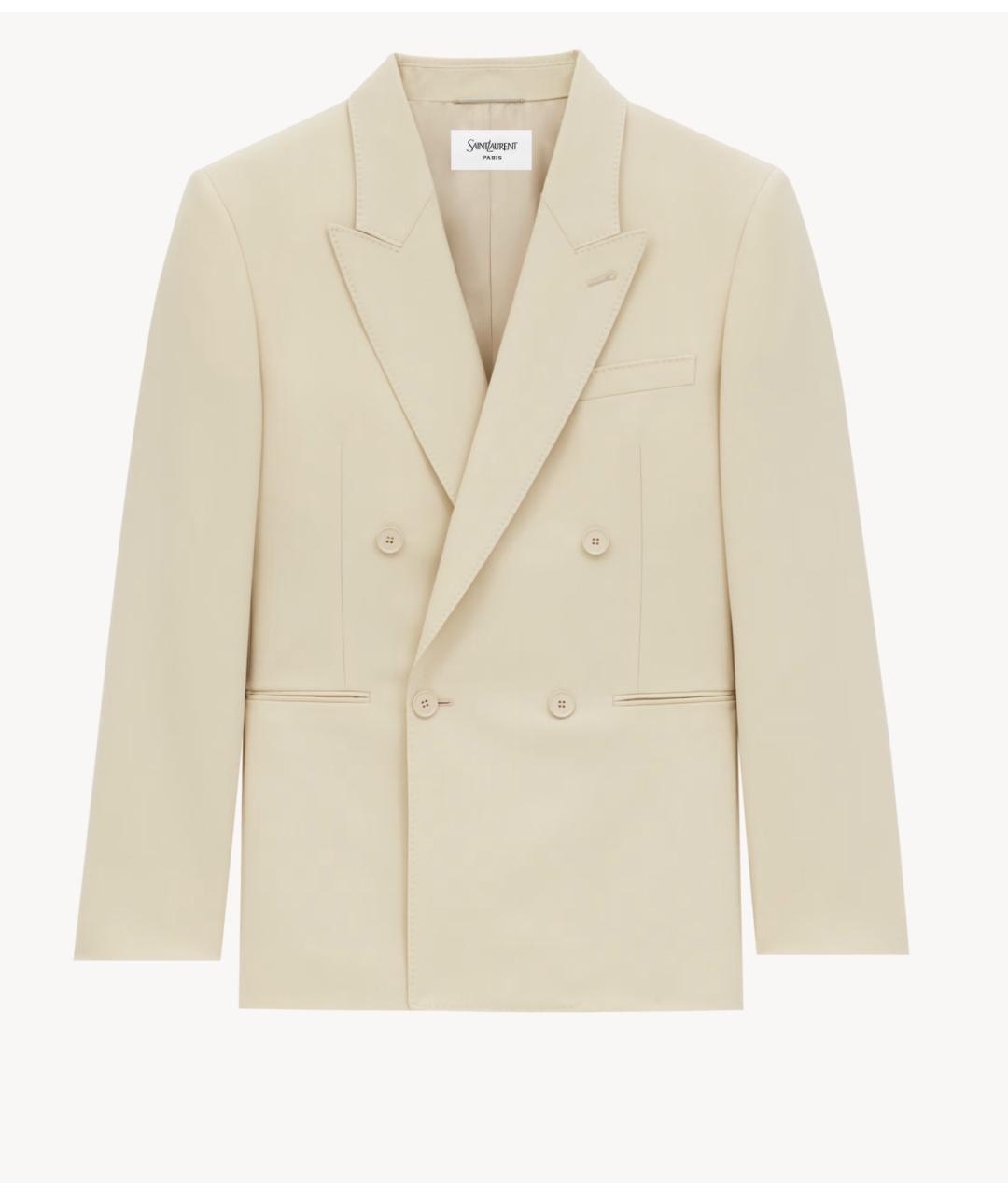 SAINT LAURENT Бежевый шерстяной пиджак, фото 6