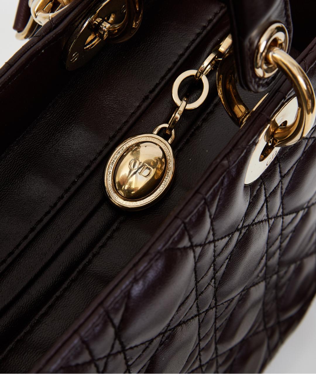 CHRISTIAN DIOR Коричневая кожаная сумка с короткими ручками, фото 4