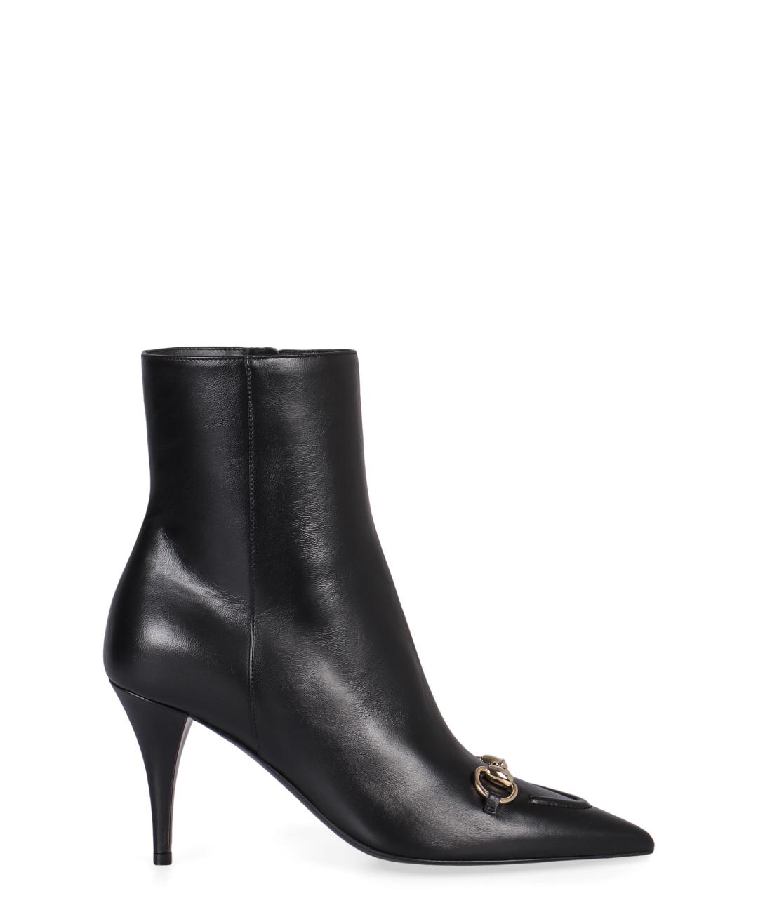 GUCCI Черные кожаные ботильоны, фото 1