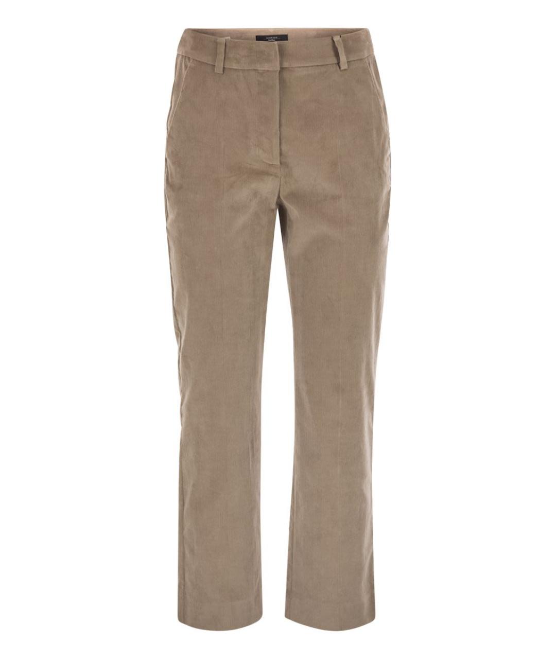 WEEKEND MAX MARA Бежевые хлопко-эластановые прямые брюки, фото 1