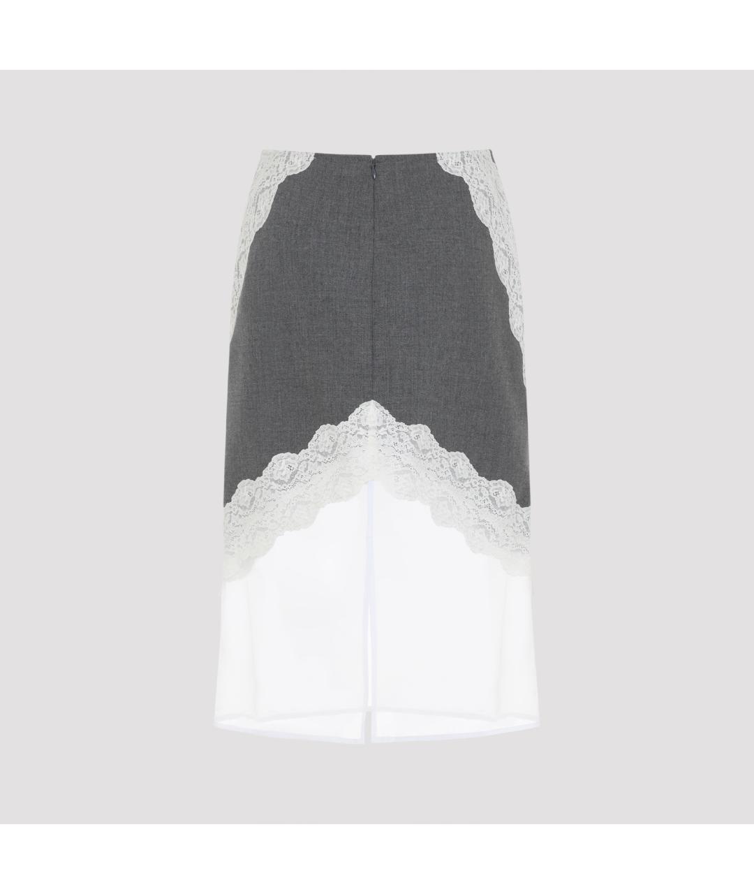 JIL SANDER Серая шерстяная юбка миди, фото 2