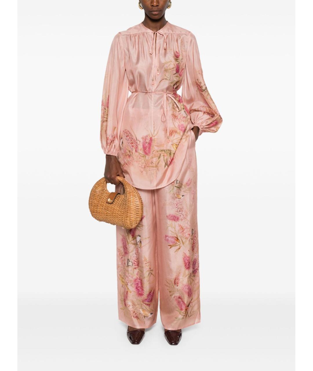 ZIMMERMANN Розовые шелковые прямые брюки, фото 4