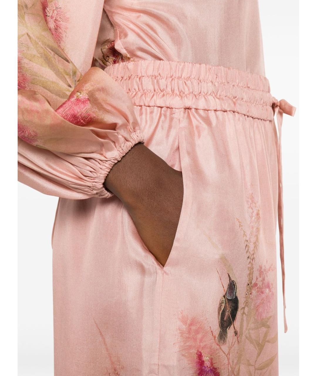 ZIMMERMANN Розовые шелковые прямые брюки, фото 2