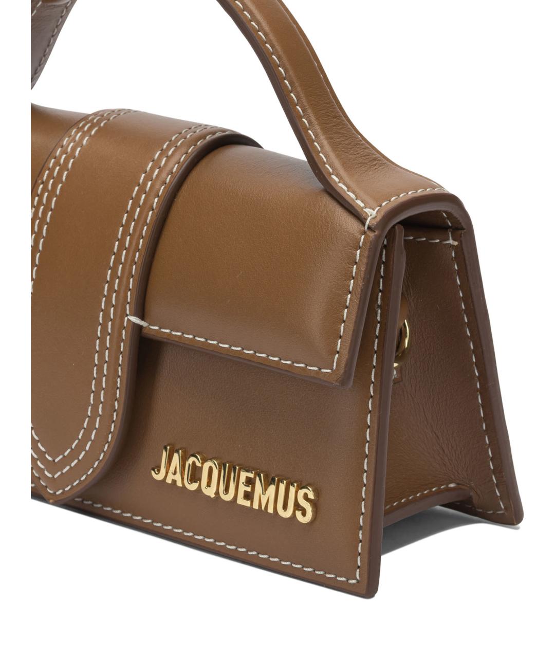 JACQUEMUS Коричневая кожаная сумка с короткими ручками, фото 4