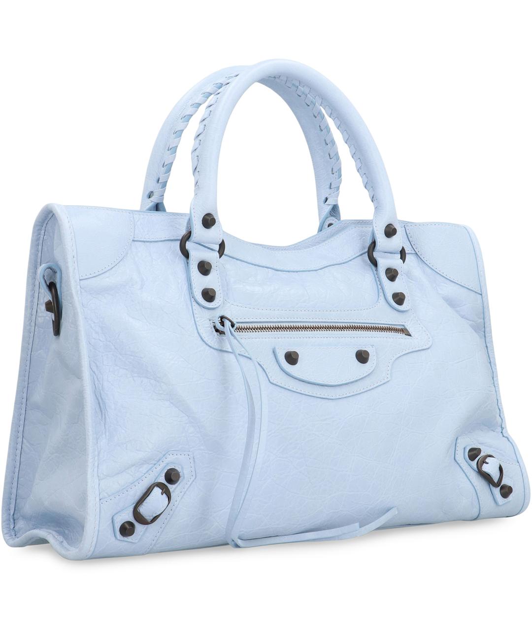 BALENCIAGA Голубая кожаная сумка с короткими ручками, фото 3