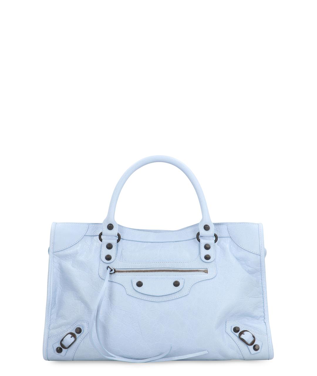 BALENCIAGA Голубая кожаная сумка с короткими ручками, фото 1