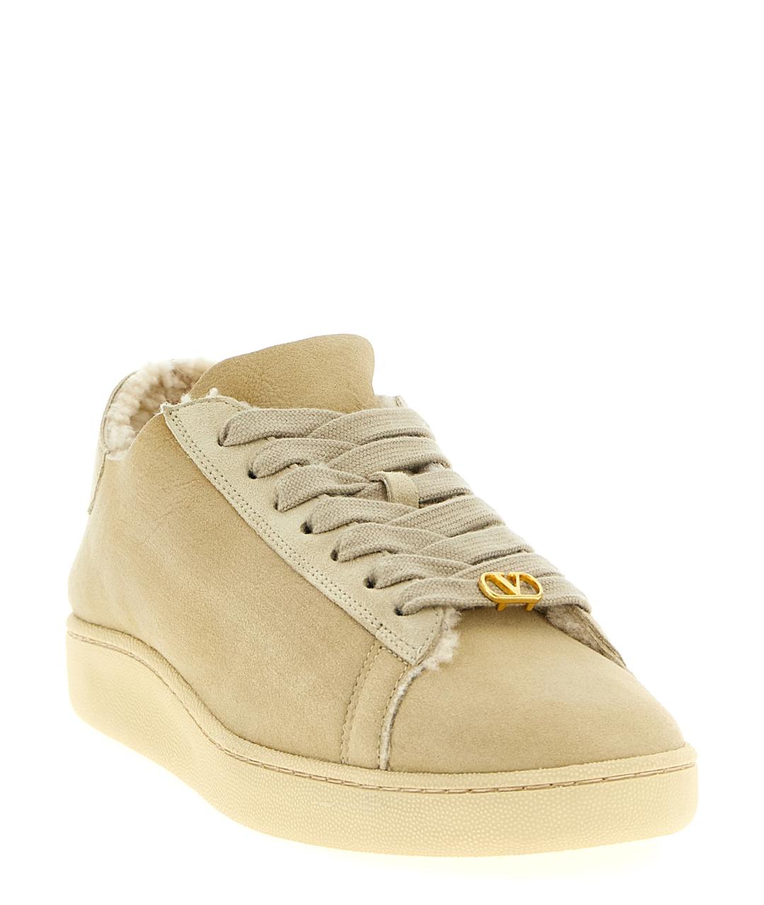 VALENTINO Бежевые замшевые низкие кроссовки / кеды, фото 2