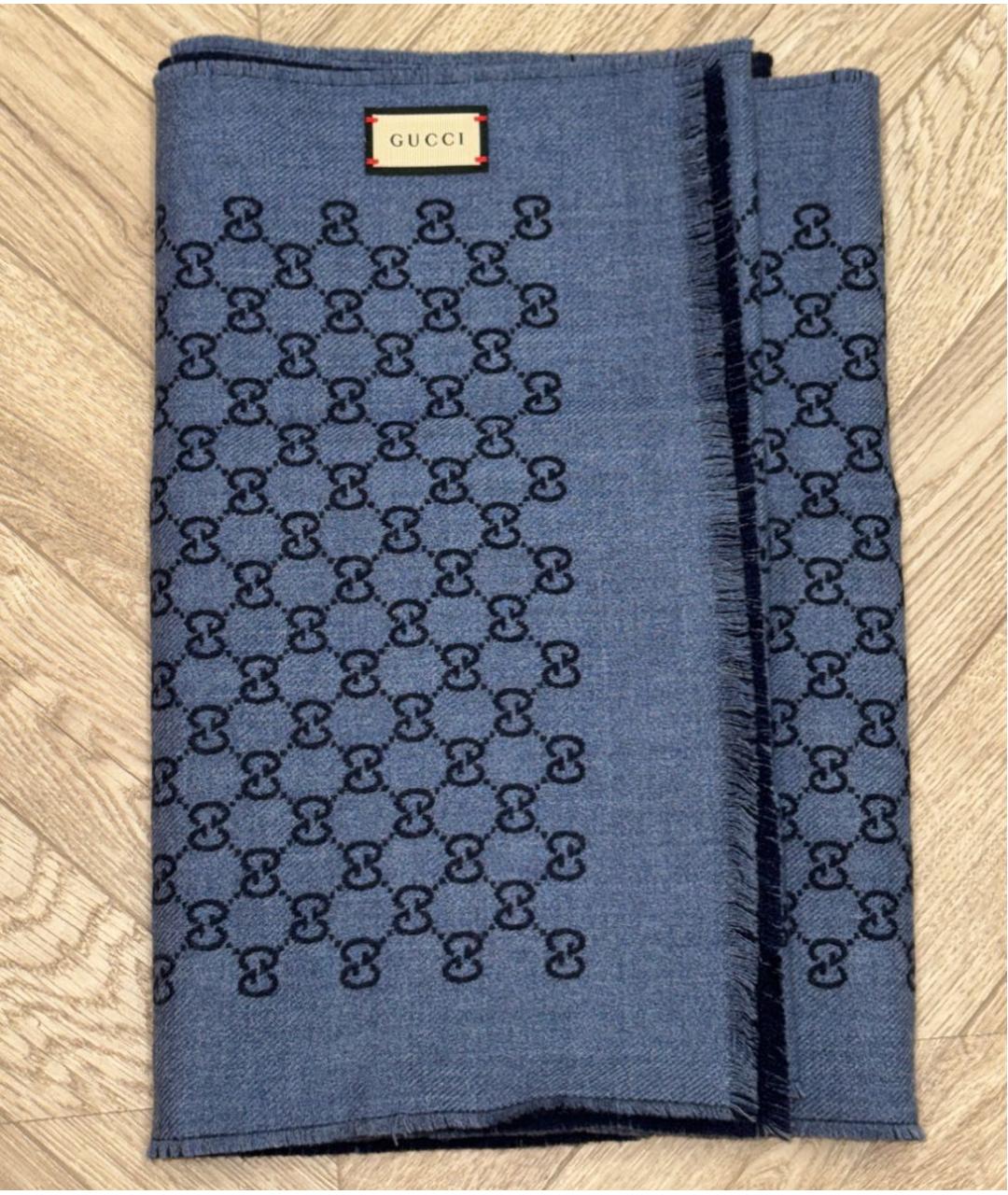 GUCCI Синий шерстяной шарф, фото 7