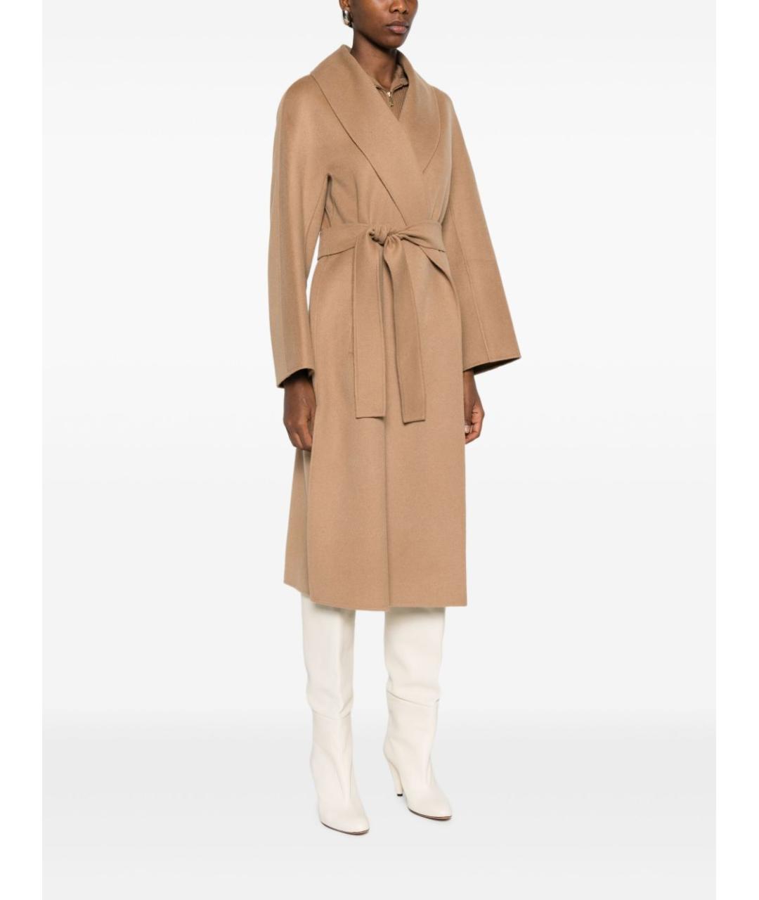 MAX MARA STUDIO Бежевое шерстяное пальто, фото 3
